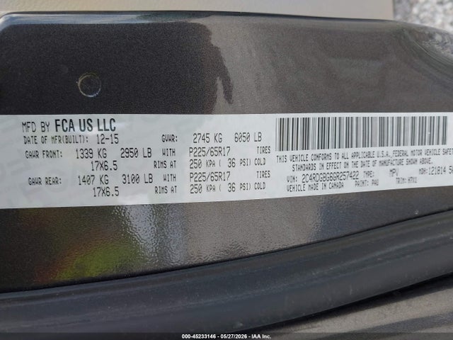 Продажа на аукционе авто 2016 Dodge Grand Caravan Se, vin: 2C4RDGBG6GR257422, номер лота: 45233146