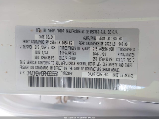 Продаж на аукціоні авто 2024 Mazda Cx-30 2.5 S, vin: 3MVDMBAM9RM668651, номер лоту: 45233150