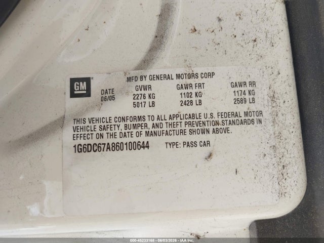 45233168 :رقم المزاد ، 1G6DC67A860100644 vin ، 2006 Cadillac Sts V8 مزاد بيع
