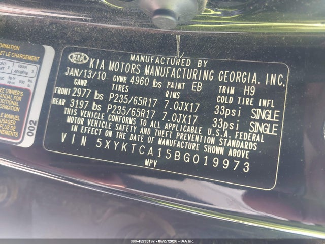 Продажа на аукционе авто 2011 Kia Sorento Lx, vin: 5XYKTCA15BG019973, номер лота: 45233197