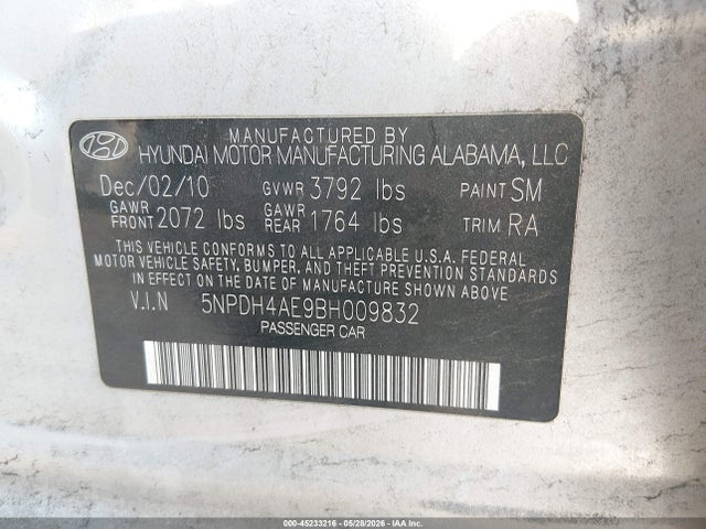 Продаж на аукціоні авто 2011 Hyundai Elantra Gls, vin: 5NPDH4AE9BH009832, номер лоту: 45233216