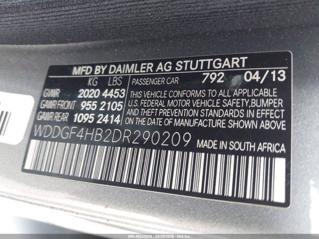 45233223 :رقم المزاد ، WDDGF4HB2DR290209 vin ، 2013 Mercedes-benz C 250 Sport مزاد بيع