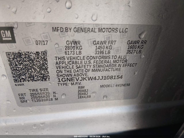 Chevrolet Traverse Premier 2018 1GNEVJKW4JJ108154 Image 9