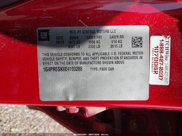 2014 Buick Verano Convenience Group მანქანა იყიდება აუქციონზე, vin: 1G4PR5SK8E4103288, აუქციონის ნომერი: 45233261