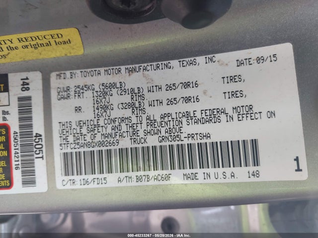 5TFCZ5AN8GX002669 Toyota Tacoma Trd Off Road