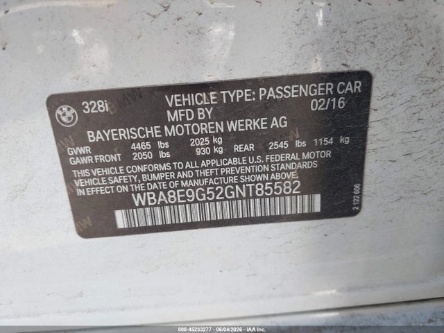WBA8E9G52GNT85582 BMW 328I