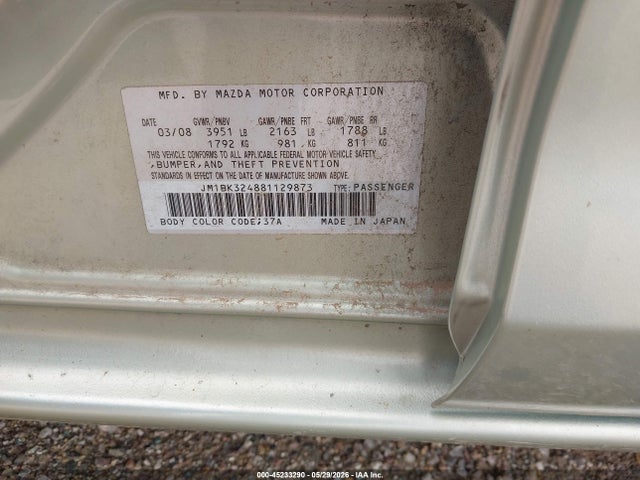 Продаж на аукціоні авто 2008 Mazda Mazda3 S Sport, vin: JM1BK324881129873, номер лоту: 45233290