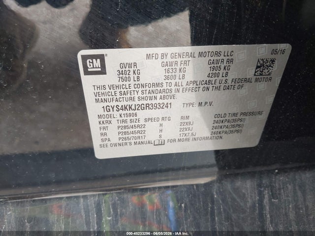 Aukcja sprzedaży 2016 Cadillac Escalade Esv Platinum, vin: 1GYS4KKJ2GR393241, numer aukcji: 45233296