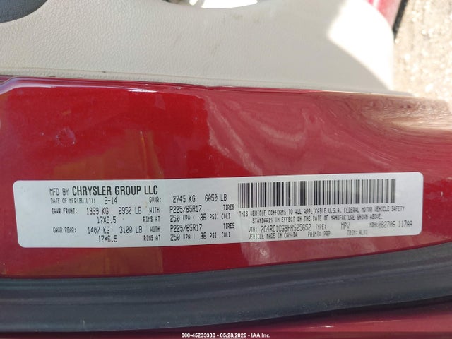 2015 Chrysler Town & Country Touring-l მანქანა იყიდება აუქციონზე, vin: 2C4RC1CG9FR525652, აუქციონის ნომერი: 45233330
