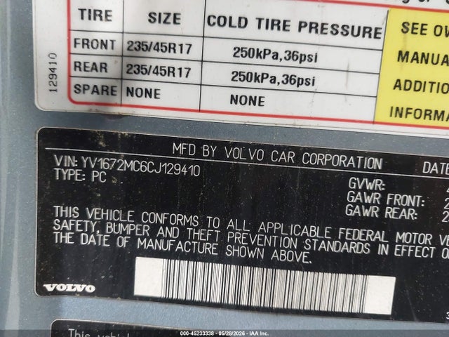 2012 Volvo C70 T5/t5 Platinum/t5 Premier Plus მანქანა იყიდება აუქციონზე, vin: YV1672MC6CJ129410, აუქციონის ნომერი: 45233338