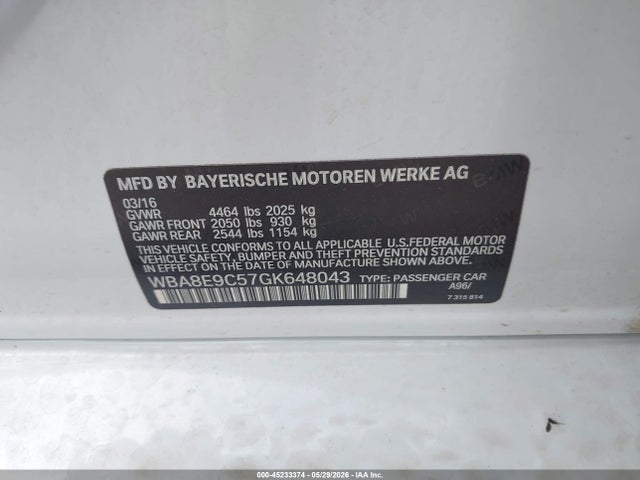 BMW 3 Series 328i 2016 WBA8E9C57GK648043 Image 9