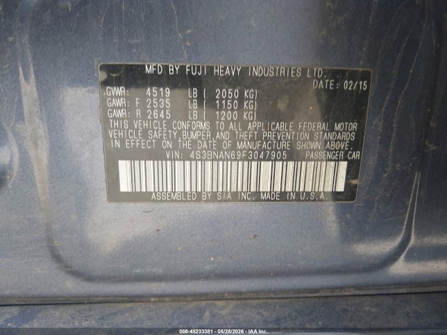 Aukcja sprzedaży 2015 Subaru Legacy 2.5i Limited, vin: 4S3BNAN69F3047905, numer aukcji: 45233381