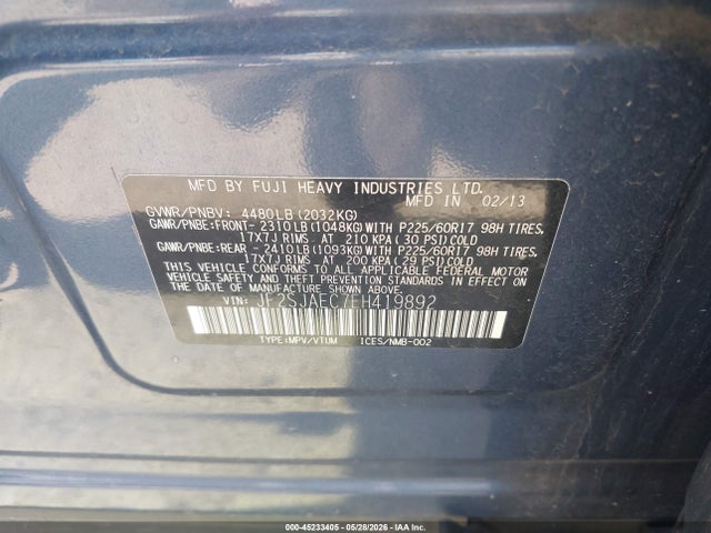 Продажа на аукционе авто 2014 Subaru Forester 2.5i Premium, vin: JF2SJAEC7EH419892, номер лота: 45233405