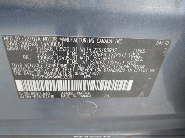 Продажа на аукционе авто 2010 Toyota Rav4 Limited, vin: 2T3YF4DV6AW032091, номер лота: 45233408