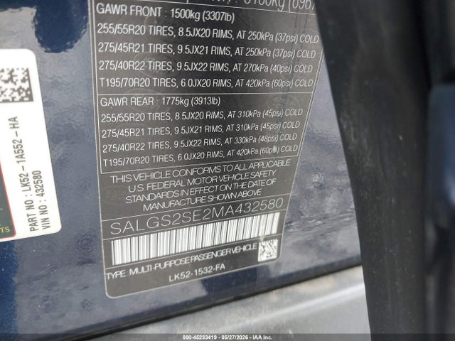 Продажа на аукционе авто 2021 Land Rover Range Rover P525 Westminster, vin: SALGS2SE2MA432580, номер лота: 45233419