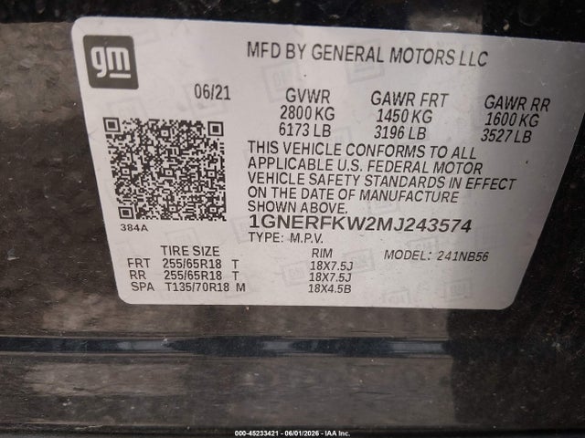 Aukcja sprzedaży 2021 Chevrolet Traverse Fwd Ls, vin: 1GNERFKW2MJ243574, numer aukcji: 45233421