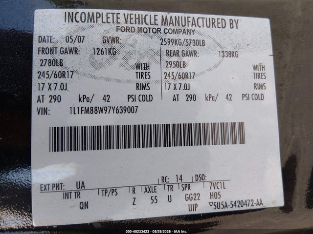 Продажа на аукционе авто 2007 Lincoln Town Car Executive, vin: 1L1FM88W97Y639007, номер лота: 45233423