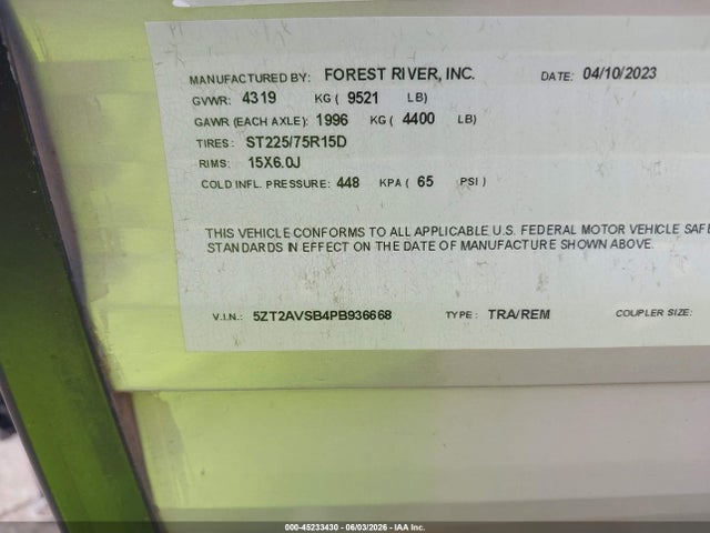Avenger Travel Trailer 2023 5ZT2AVSB4PB936668 Image 9