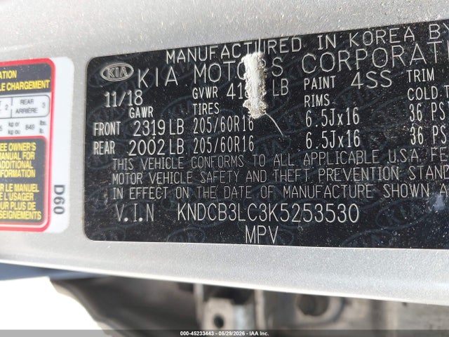 45233443 :رقم المزاد ، KNDCB3LC3K5253530 vin ، 2019 Kia Niro Lx مزاد بيع