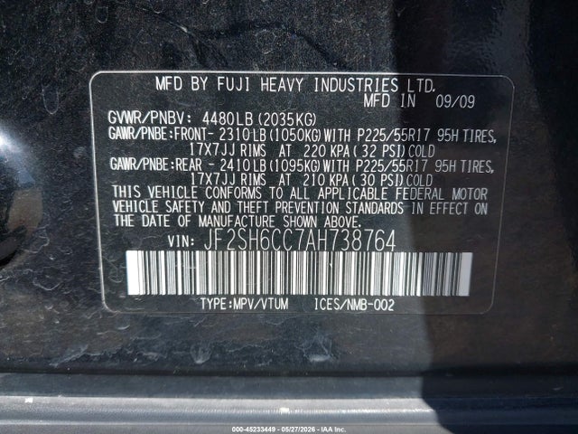 Продажа на аукционе авто 2010 Subaru Forester 2.5x Premium, vin: JF2SH6CC7AH738764, номер лота: 45233449