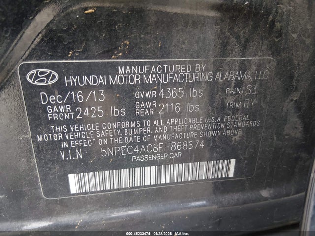 Aukcja sprzedaży 2014 Hyundai Sonata Se, vin: 5NPEC4AC8EH868674, numer aukcji: 45233474