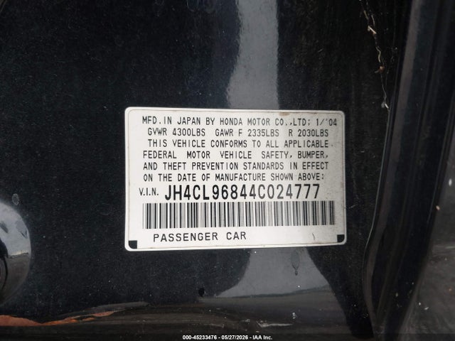 2004 Acura Tsx მანქანა იყიდება აუქციონზე, vin: JH4CL96844C024777, აუქციონის ნომერი: 45233476