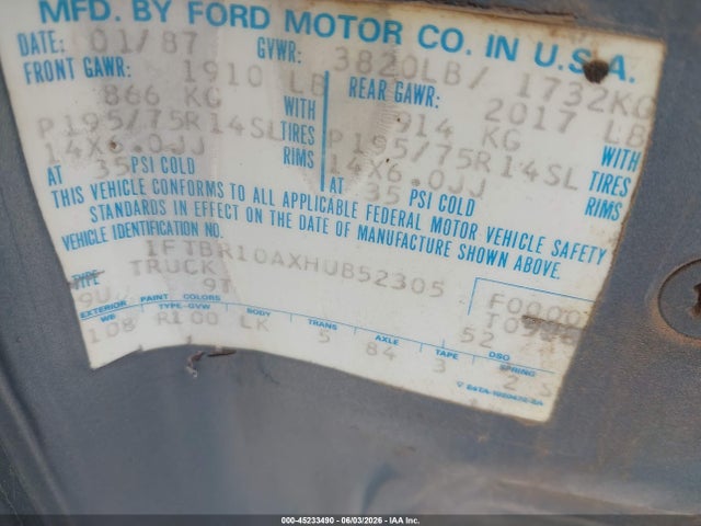 Продажа на аукционе авто 1987 Ford Ranger, vin: 1FTBR10AXHUB52305, номер лота: 45233490