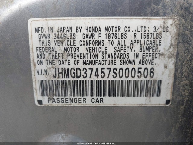 2007 Honda Fit მანქანა იყიდება აუქციონზე, vin: JHMGD37457S000506, აუქციონის ნომერი: 45233493