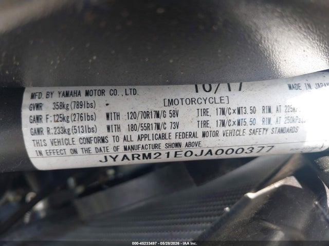 Aukcja sprzedaży 2018 Yamaha Xsr700, vin: JYARM21E0JA000377, numer aukcji: 45233497