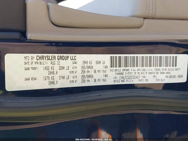 Продажа на аукционе авто 2013 Jeep Grand Cherokee Overland, vin: 1C4RJFCG2DC523427, номер лота: 45233499
