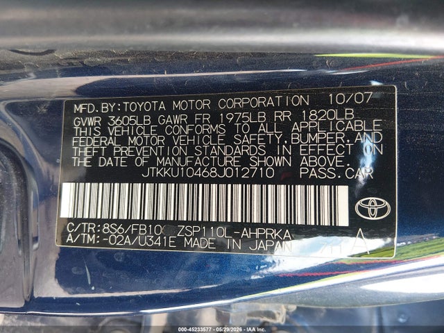 2008 Scion Xd მანქანა იყიდება აუქციონზე, vin: JTKKU10468J012710, აუქციონის ნომერი: 45233577