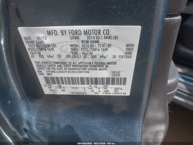 Продажа на аукционе авто 2012 Ford Escape Xlt, vin: 1FMCU0D73CKC00139, номер лота: 45233582