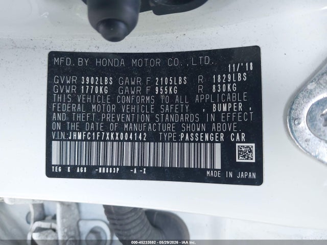 Aukcja sprzedaży 2019 Honda Civic Ex-l, vin: JHMFC1F7XKX004142, numer aukcji: 45233592