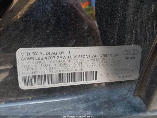 2011 Audi A4 2.0t Premium მანქანა იყიდება აუქციონზე, vin: WAUEFAFL5BN055512, აუქციონის ნომერი: 45233605