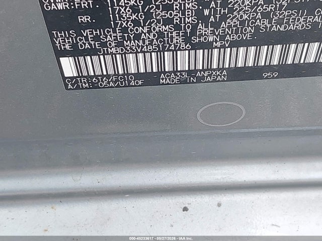 45233617 :رقم المزاد ، JTMBD33V485174786 vin ، 2008 Toyota Rav4 مزاد بيع