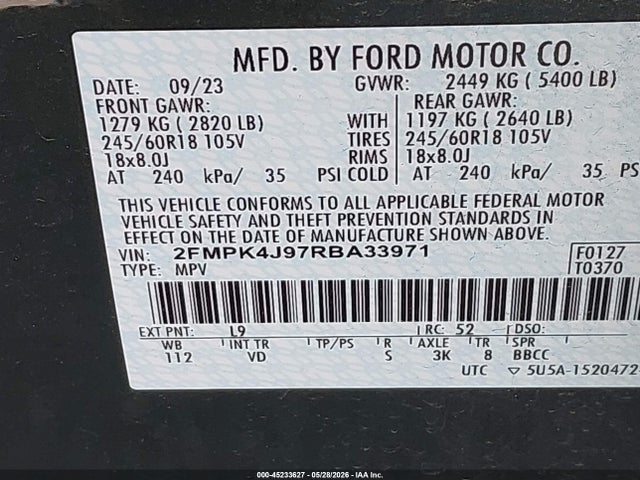 Aukcja sprzedaży 2024 Ford Edge Sel, vin: 2FMPK4J97RBA33971, numer aukcji: 45233627