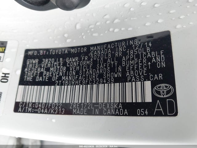 45233639 :رقم المزاد ، 2T1BURHE9FC329439 vin ، 2015 Toyota Corolla S Plus مزاد بيع