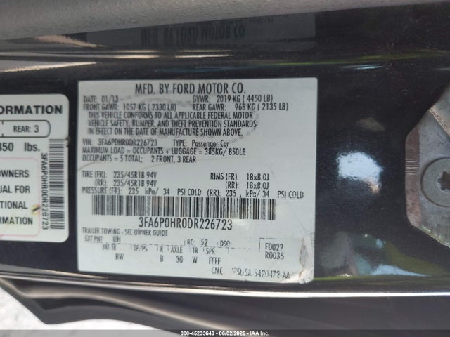 Aukcja sprzedaży 2013 Ford Fusion Se, vin: 3FA6P0HR0DR226723, numer aukcji: 45233649