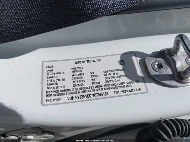 2022 Tesla Model 3 Performance Dual Motor All-wheel Drive მანქანა იყიდება აუქციონზე, vin: 5YJ3E1EC7NF344182, აუქციონის ნომერი: 45233652