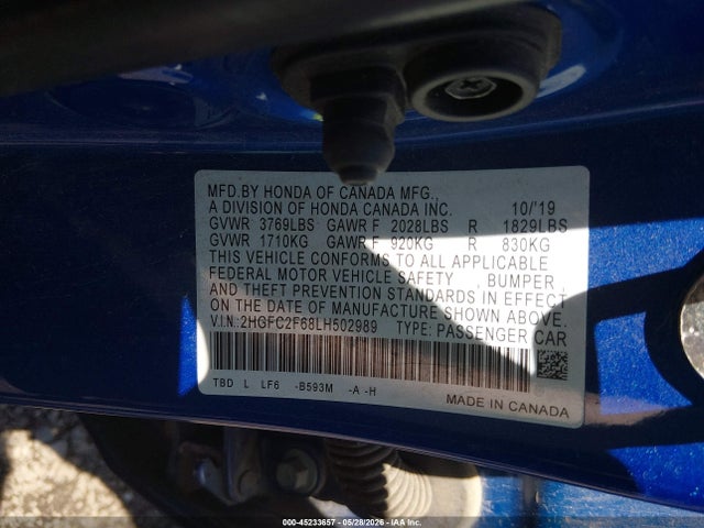 Aukcja sprzedaży 2020 Honda Civic Lx, vin: 2HGFC2F68LH502989, numer aukcji: 45233657