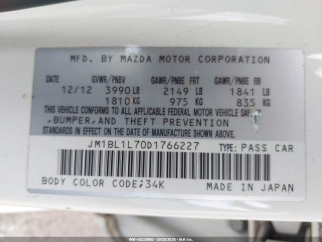 Продаж на аукціоні авто 2013 Mazda Mazda3 I Touring, vin: JM1BL1L70D1766227, номер лоту: 45233680