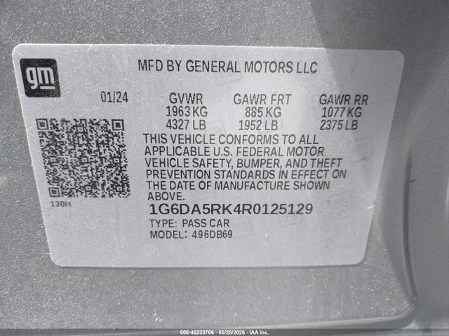 Продаж на аукціоні авто 2024 Cadillac Ct4 Luxury, vin: 1G6DA5RK4R0125129, номер лоту: 45233706