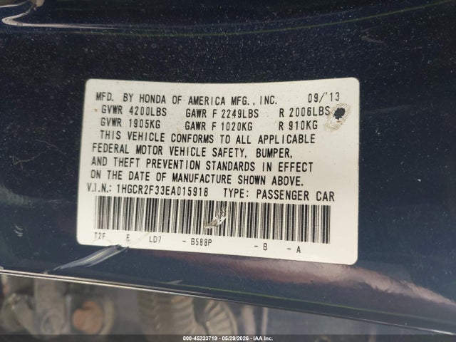 Aukcja sprzedaży 2014 Honda Accord Lx, vin: 1HGCR2F33EA015918, numer aukcji: 45233719