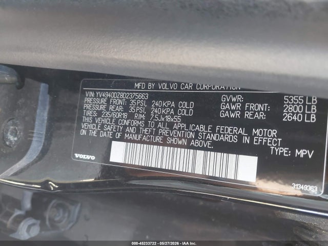 Aukcja sprzedaży 2013 Volvo Xc60 3.2/3.2 Platinum/3.2 Premier/3.2 Premier Plus, vin: YV4940DZ8D2375663, numer aukcji: 45233722