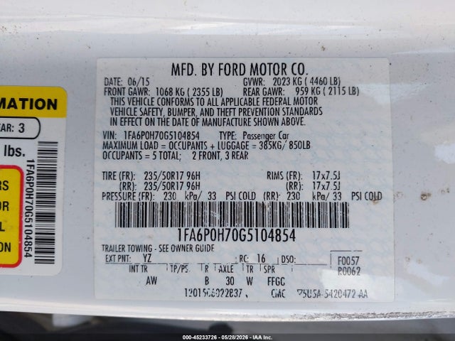 Продаж на аукціоні авто 2016 Ford Fusion Se, vin: 1FA6P0H70G5104854, номер лоту: 45233726