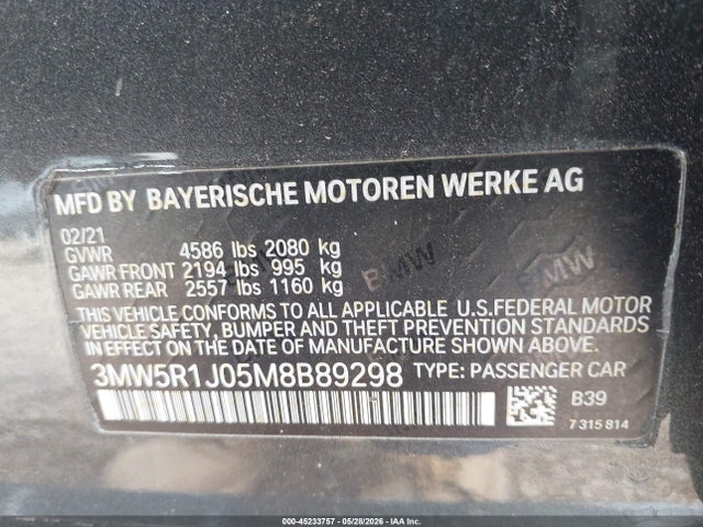 Продаж на аукціоні авто 2021 Bmw 330i, vin: 3MW5R1J05M8B89298, номер лоту: 45233757