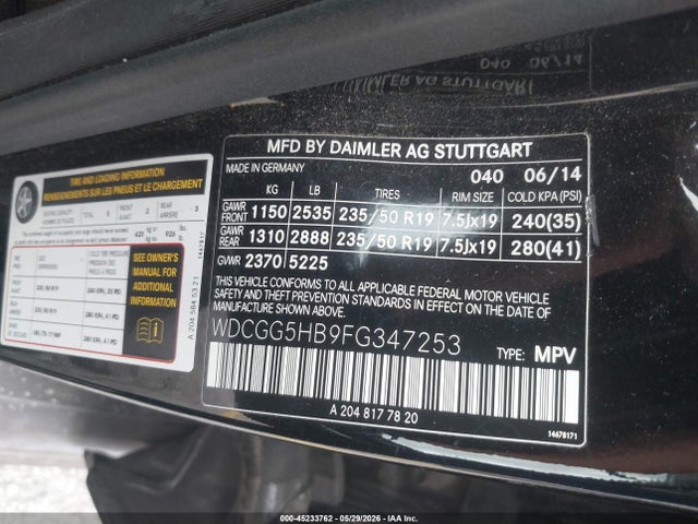 Продаж на аукціоні авто 2015 Mercedes-benz Glk 350, vin: WDCGG5HB9FG347253, номер лоту: 45233762