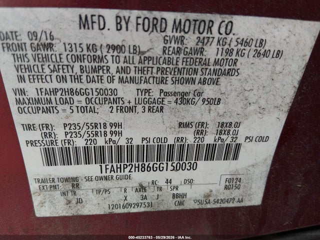Продаж на аукціоні авто 2016 Ford Taurus Sel, vin: 1FAHP2H86GG150030, номер лоту: 45233763