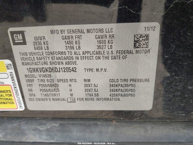 Продажа на аукционе авто 2013 Chevrolet Traverse 1lt, vin: 1GNKVGKD6DJ120542, номер лота: 45233805