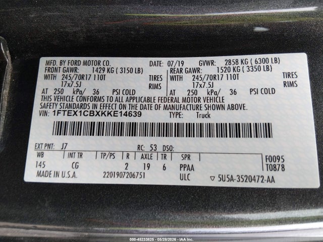 Ford F-150 Xl 2019 1FTEX1CBXKKE14639 Image 9